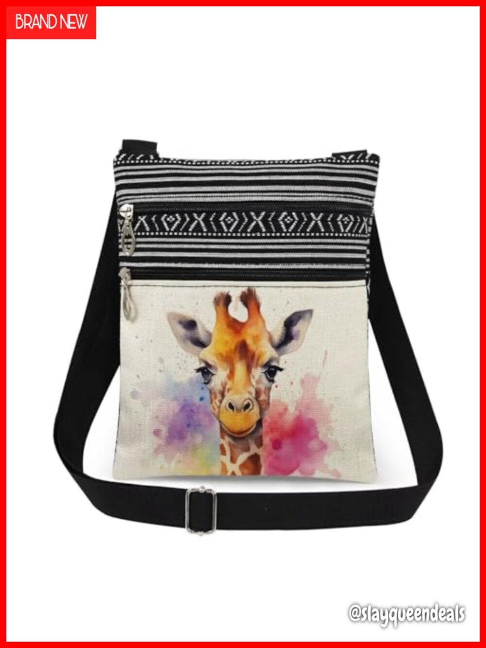 Giraffe Print Crossbody Bag Polyester Adjustable Strap Double Zipper